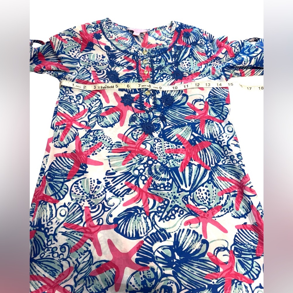 Lilly Pulitzer She Shells Floral Print Embroidered Tunic Dress Size Girls Medium - Picture 4 of 8